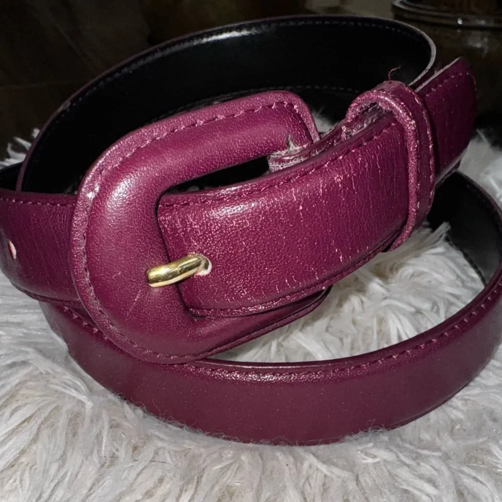Karen Scott Genuine Leather Belt – Plum Purple – Size M 💜